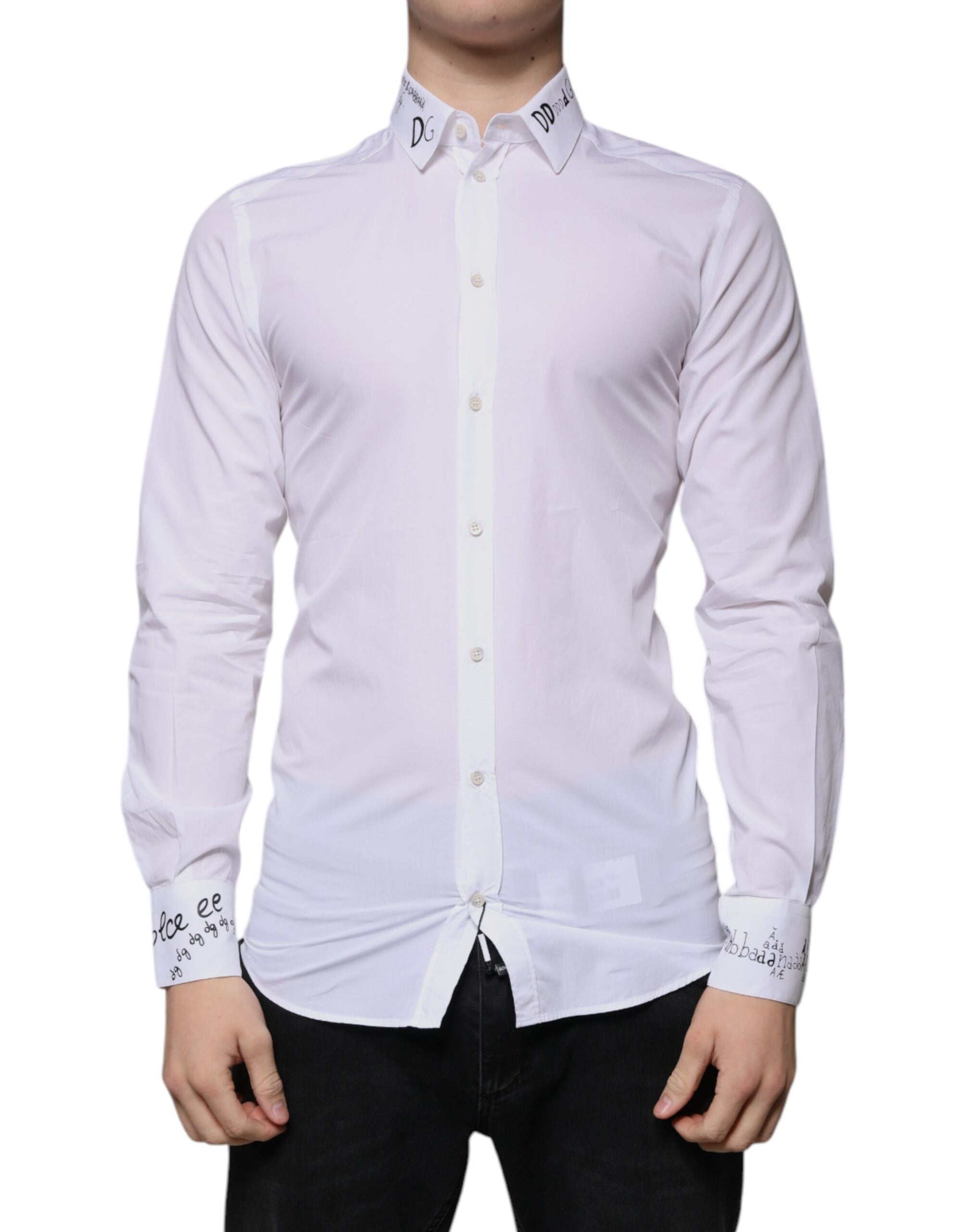 Dolce & Gabbana Men's White Logo Cotton Shirt GOLD